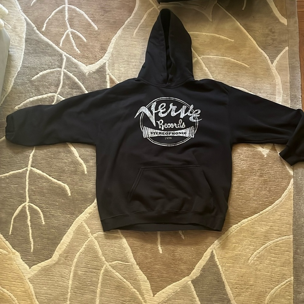 Black record label hoodie